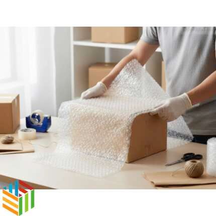E-commerce business using bubble wrap waterproof 150cm x 80m to prepare orders for delivery