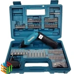 Makita DF001DW cordless screwdriveron plastig bag full of 81pc accessories