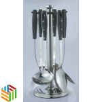 طقم ملاعق مطبخ استيل وجرانيت مع قاعدة ٧ قطع