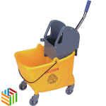 عربية نظافة ارضيات بعجلات مع مكبس جانبي , 32 لتر , لون اصفر