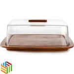 صحن كيك بيلي خشب مربع غطاء اكريليك