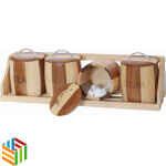 طقم علب خشب أنيق جدا لــ القهوة / الشاي / السكر ٤ قطع