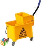 عربية نظافة ارضيات بعجلات مع مكبس جانبي , 20 لتر , لون اصفر