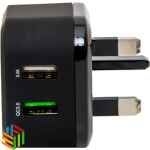 شاحن جداري منفذين عادي و سريع كيو سي 3.0 من بايسل - اسود